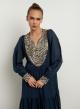 Navy blue-Gold long new All Over Dress with long sleeves Greek Archaic Kori - 1