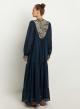 Navy blue-Gold long new All Over Dress with long sleeves Greek Archaic Kori - 2