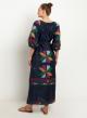 Navy Blue-Gold linen long Dress AEOLIS Greek Archaic Kori - 2