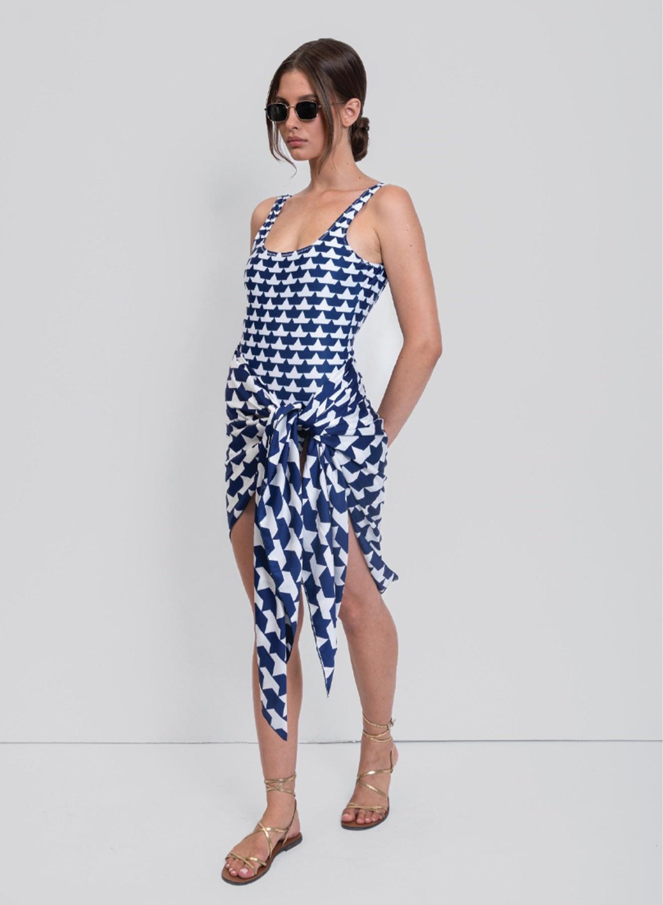 Navy Blue-White patterned Swimsuit "Luisa" Capetanissa - 3