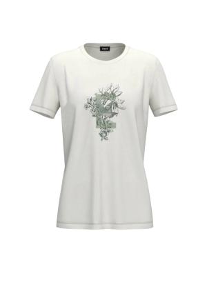 Λευκό T-shirt από καθαρό βαμβάκι με πράσινο τύπωμα και με στρας Emme Marella - 47395