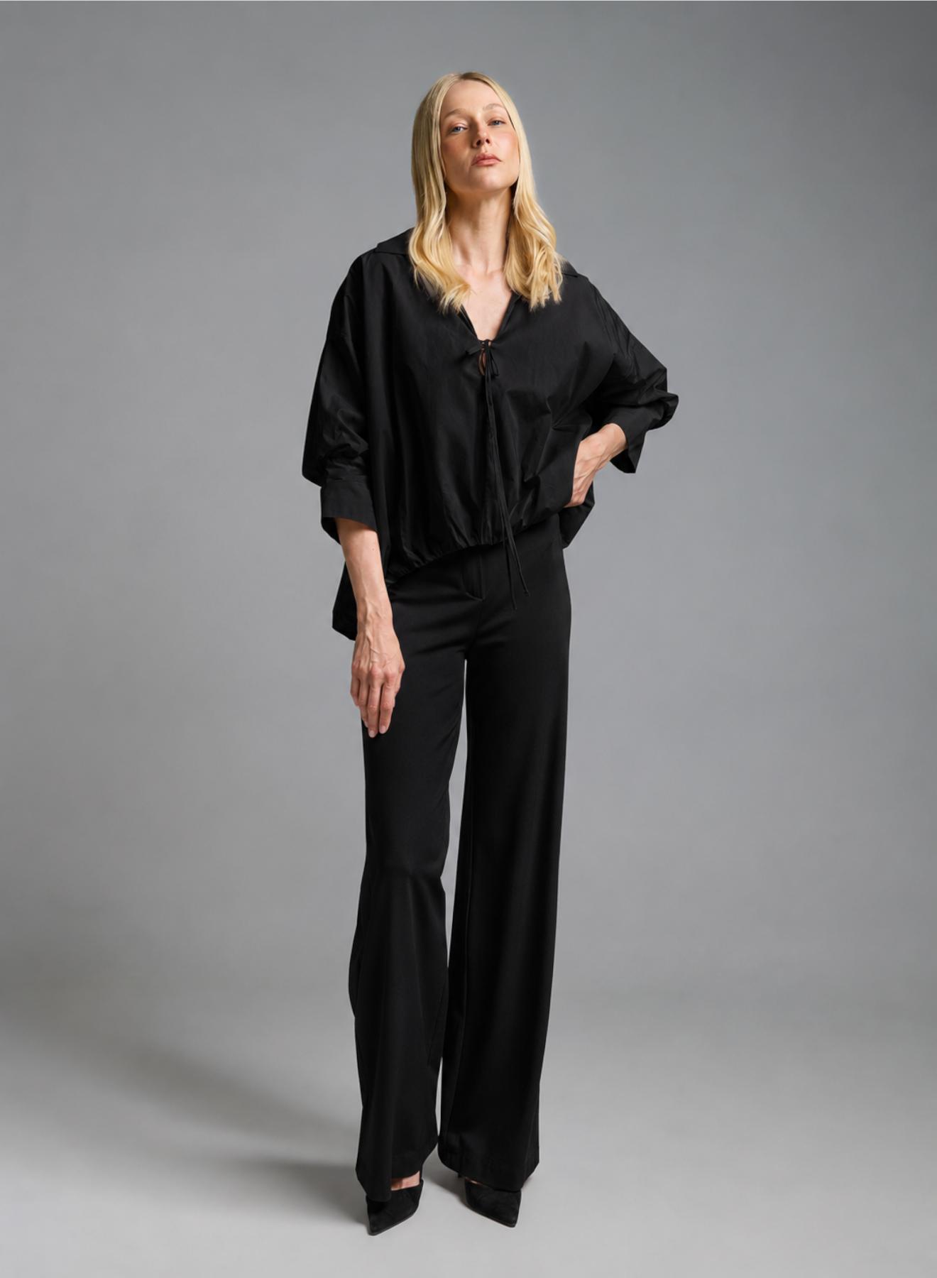 Black straight fit Trousers with elasticated rear waistband Imperial - 1