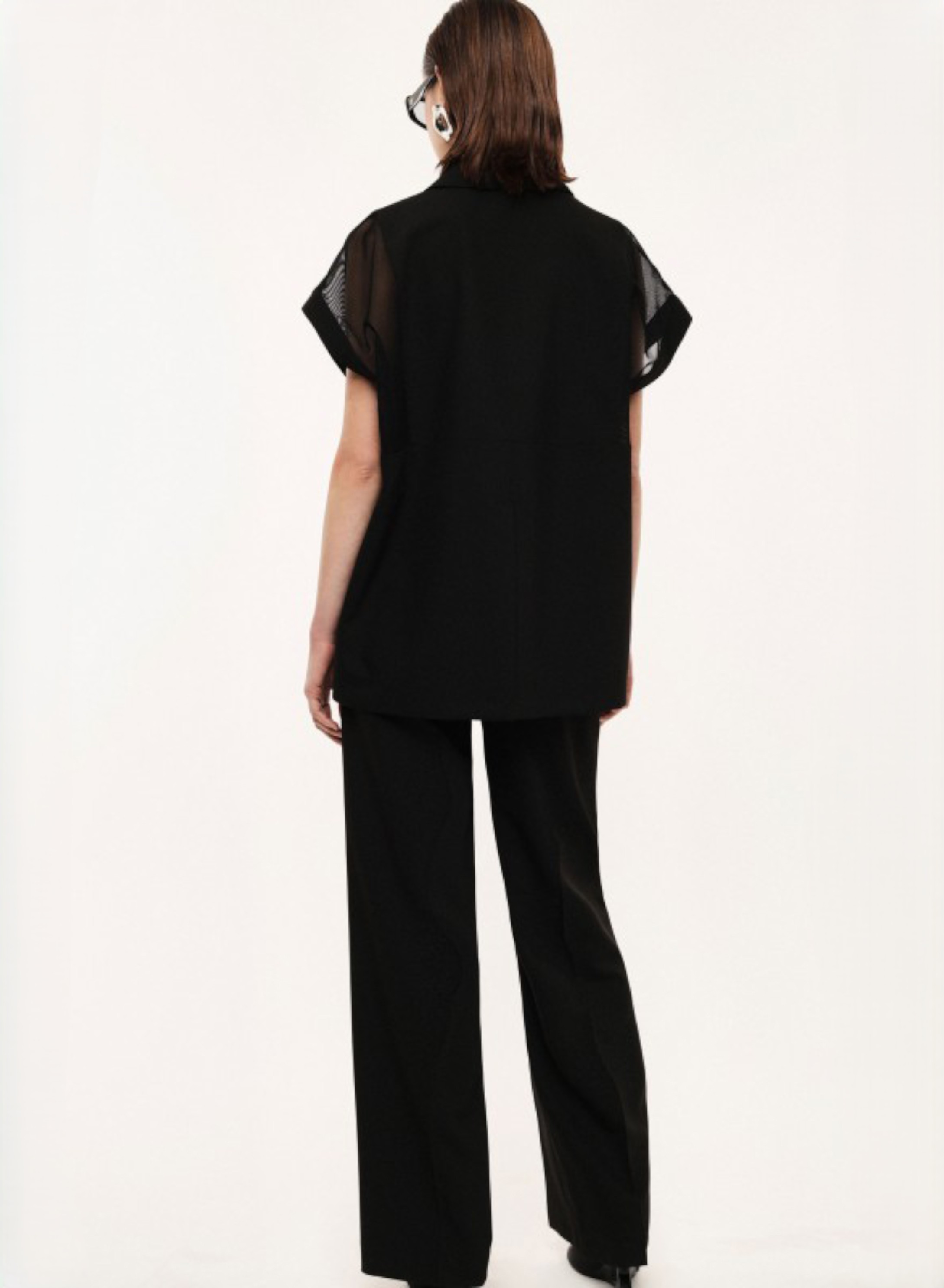 Black high waisted straight fit Trousers with mesh waistband Imperial - 2