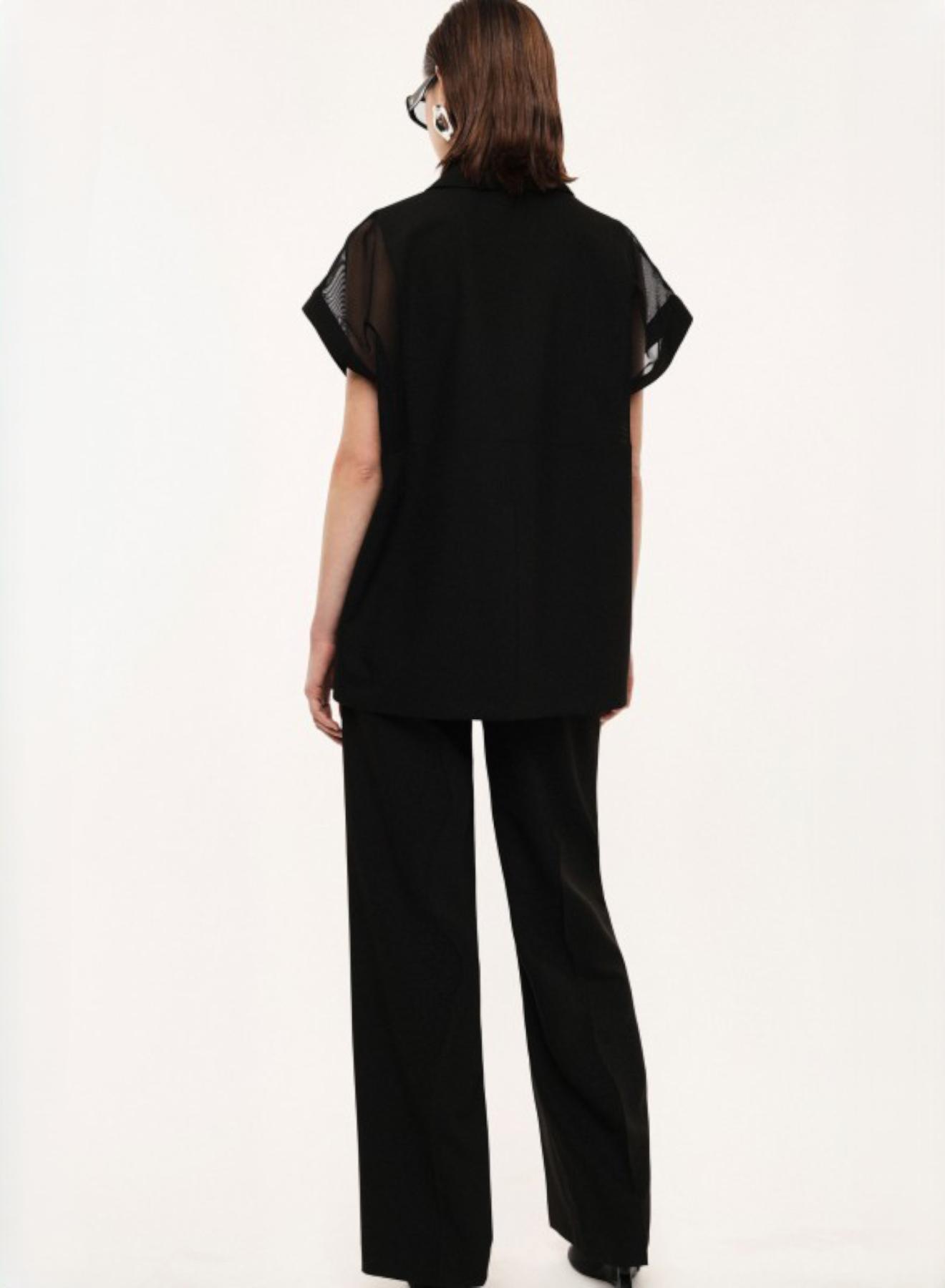 Black high waisted straight fit Trousers with mesh waistband Imperial - 3