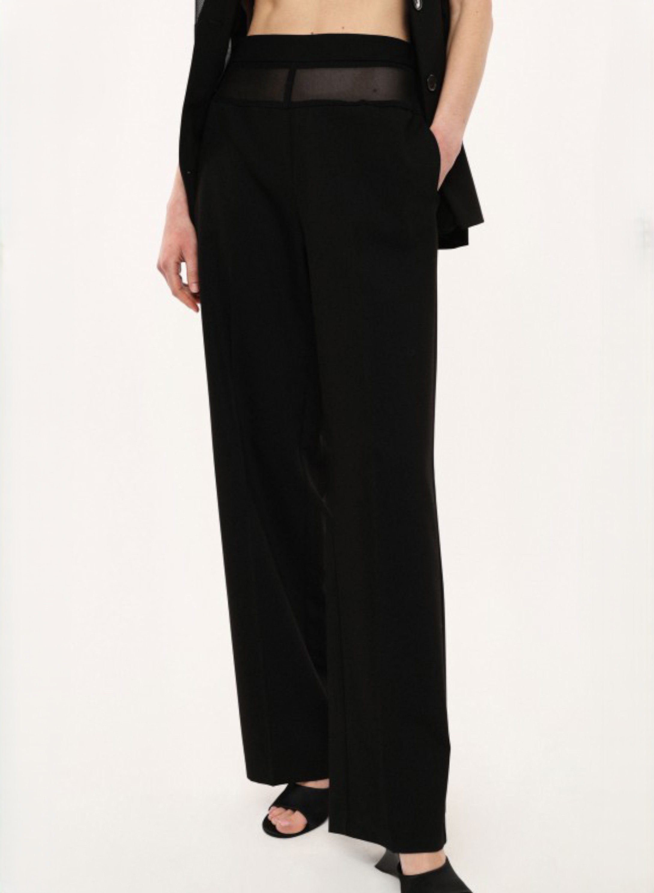 Black high waisted straight fit Trousers with mesh waistband Imperial - 1