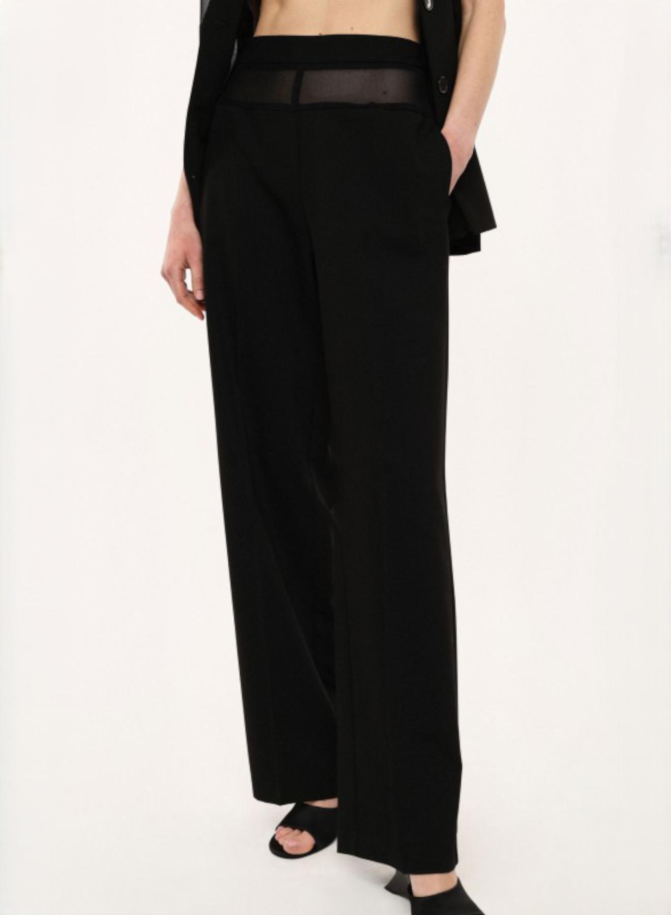 Black high waisted straight fit Trousers with mesh waistband Imperial - 2