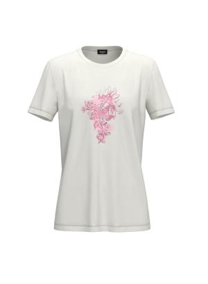 Λευκό T-shirt από καθαρό βαμβάκι με ροζ τύπωμα και με στρας Emme Marella - 47385