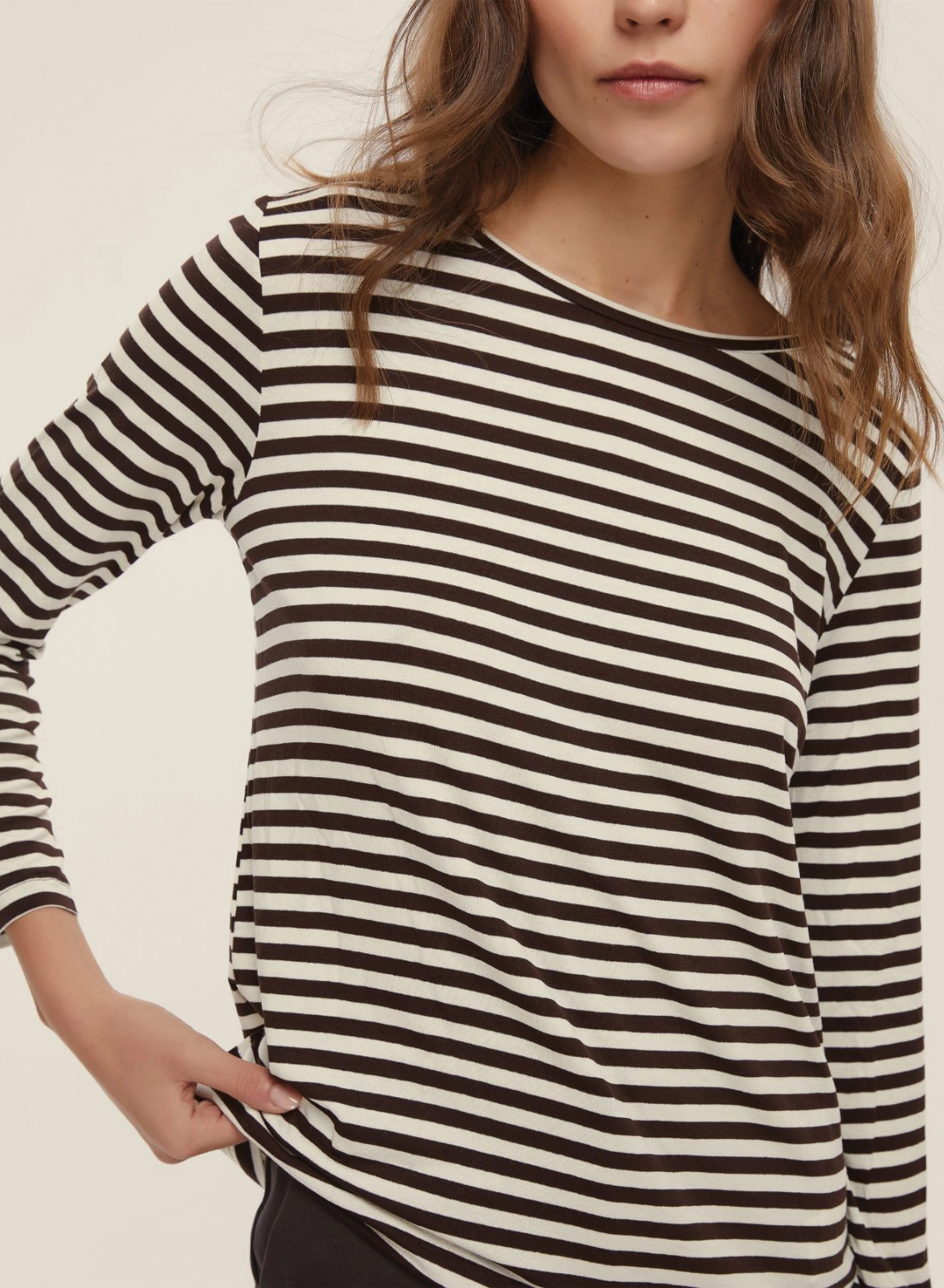 Brown long-sleeved sailor-striped T-shirt with long sleeves Emme Marella - 3