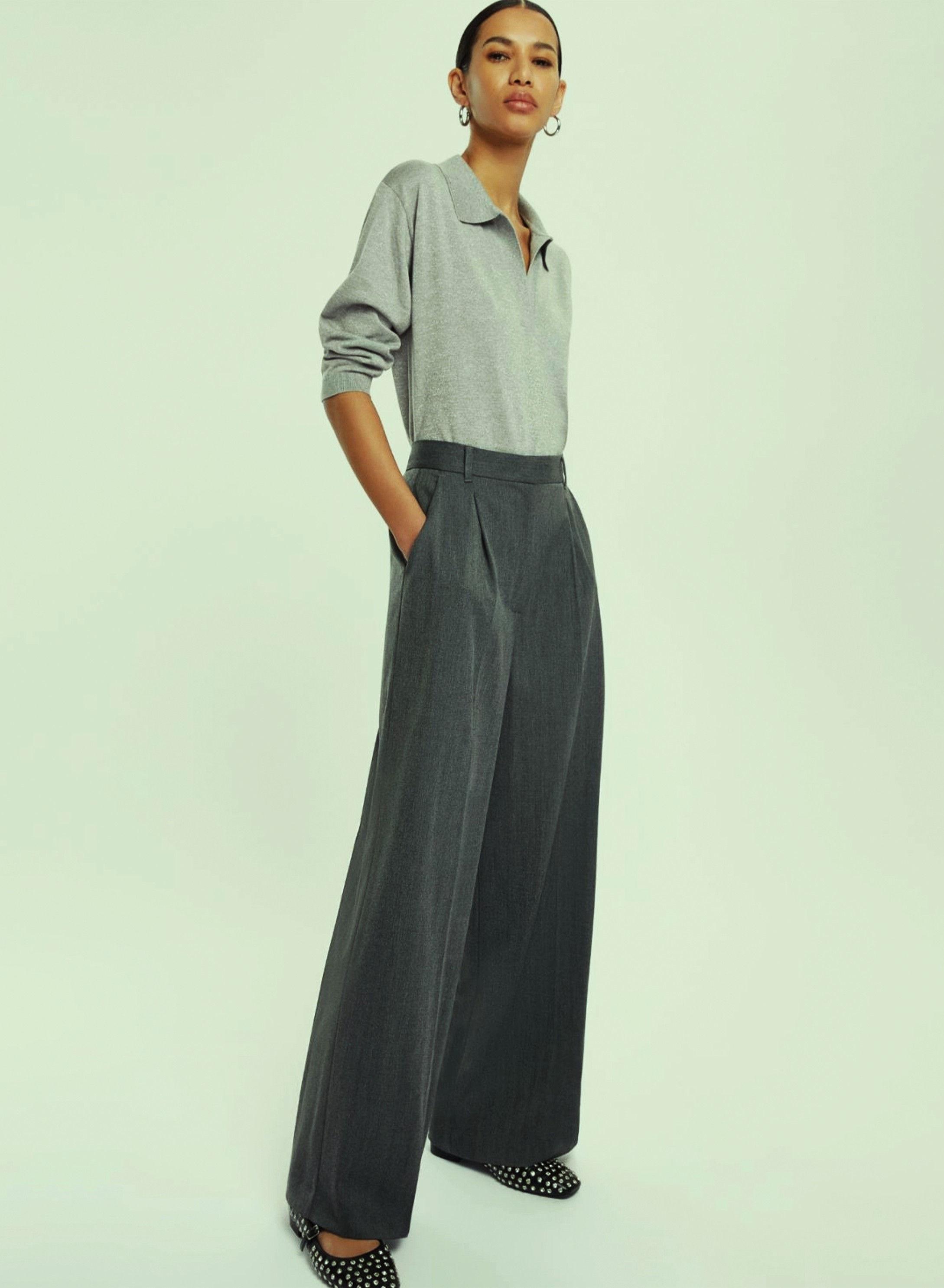 Grey wide legs Trousers with pleats Emme Marella - 2