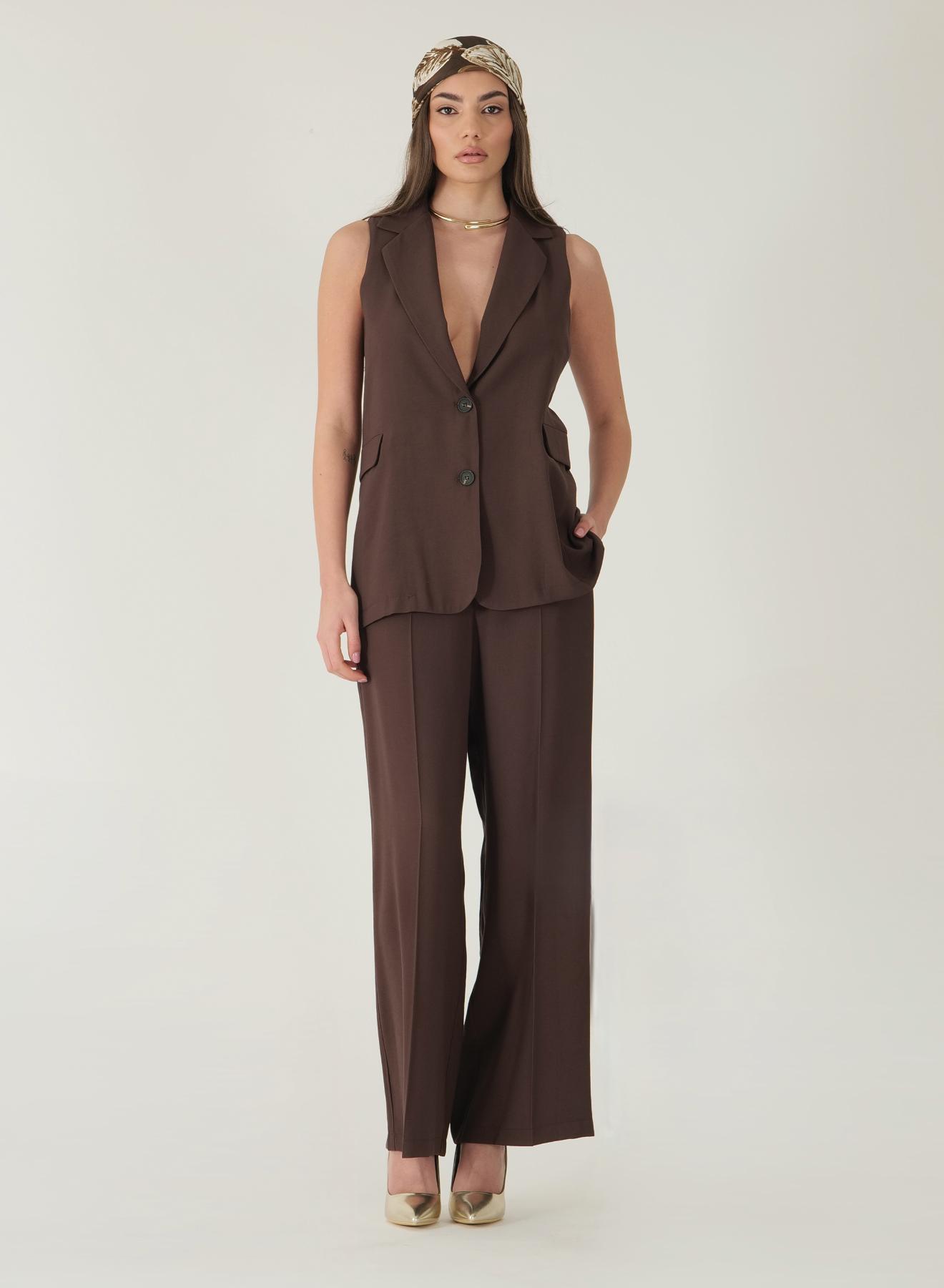 Brown long Vest with lapels and with V neckline R.R. - 2