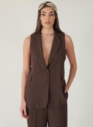 Brown long Vest with lapels and with V neckline R.R. - 46605