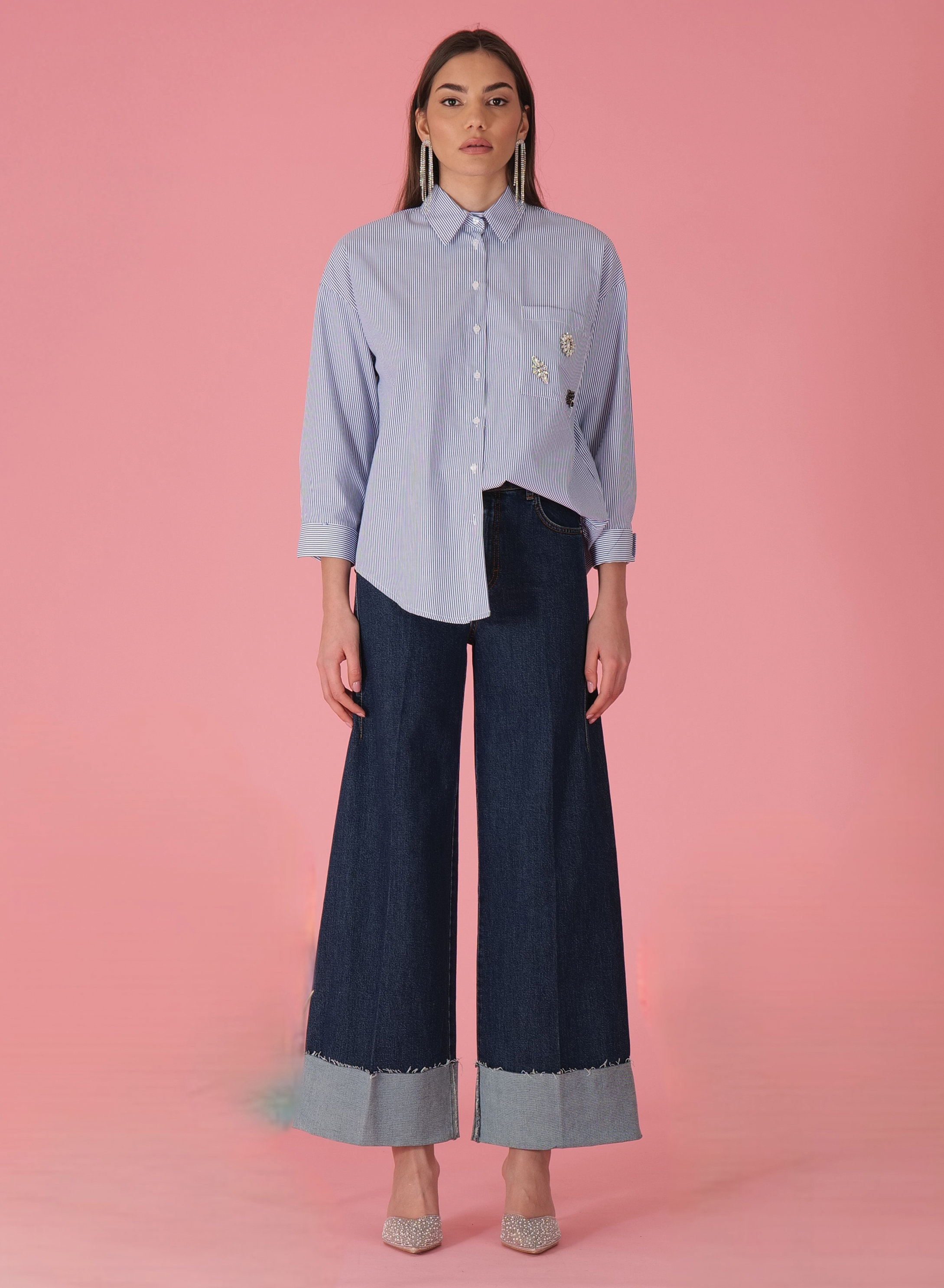 Navy Blue wide leg Παντελόνι τζιν με ρεβέρ R.R. - 0