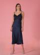 Navy Blue Φόρεμα silky touch με τιράντες, λεπτομέρειες δαντέλας και με V λαιμόκοψη R.R. - 1
