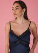 Navy Blue Φόρεμα silky touch με τιράντες, λεπτομέρειες δαντέλας και με V λαιμόκοψη R.R. - 0