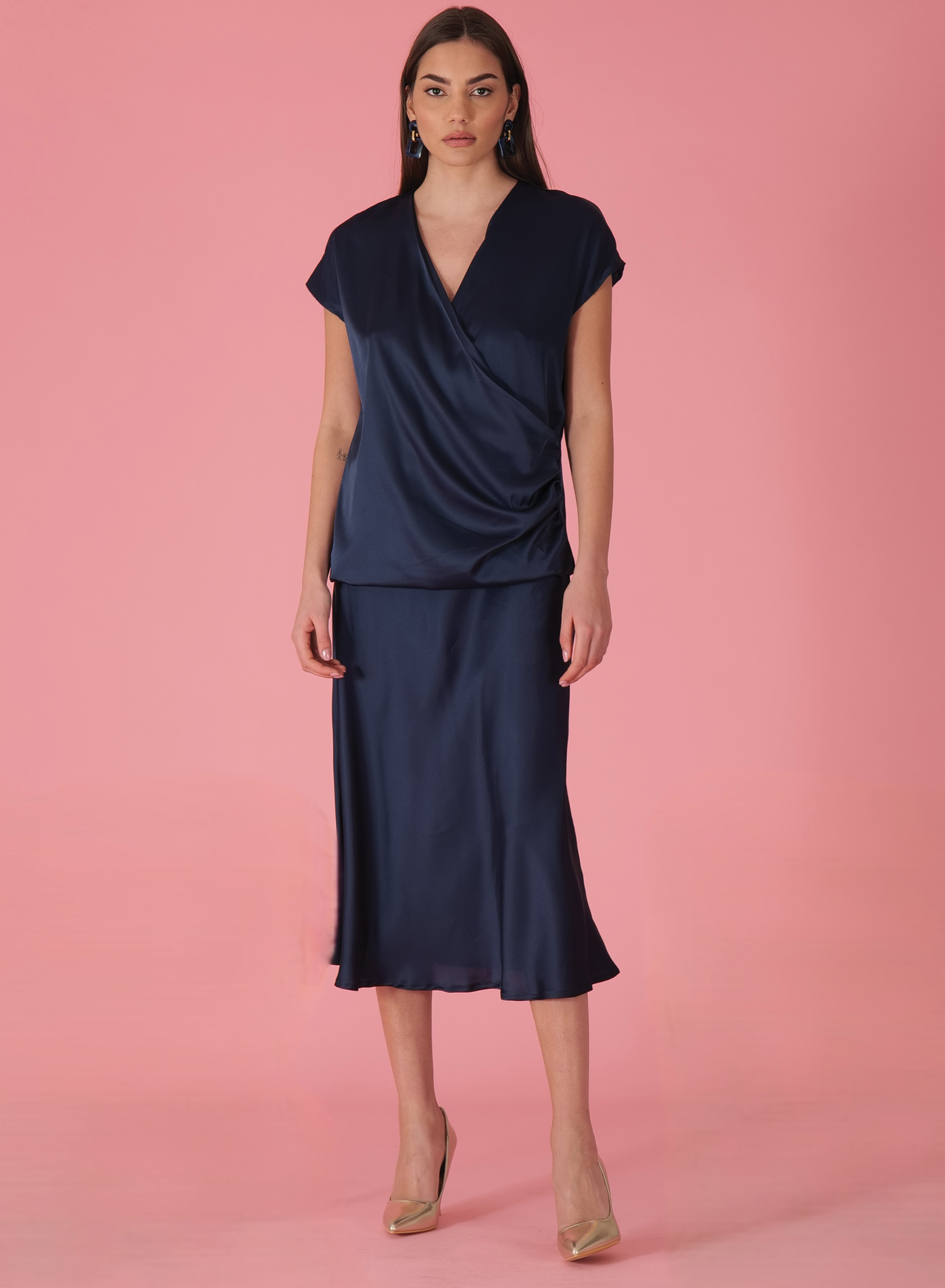 Navy Blue silky touch Φούστα με λάστιχο στη μέση R.R - 0