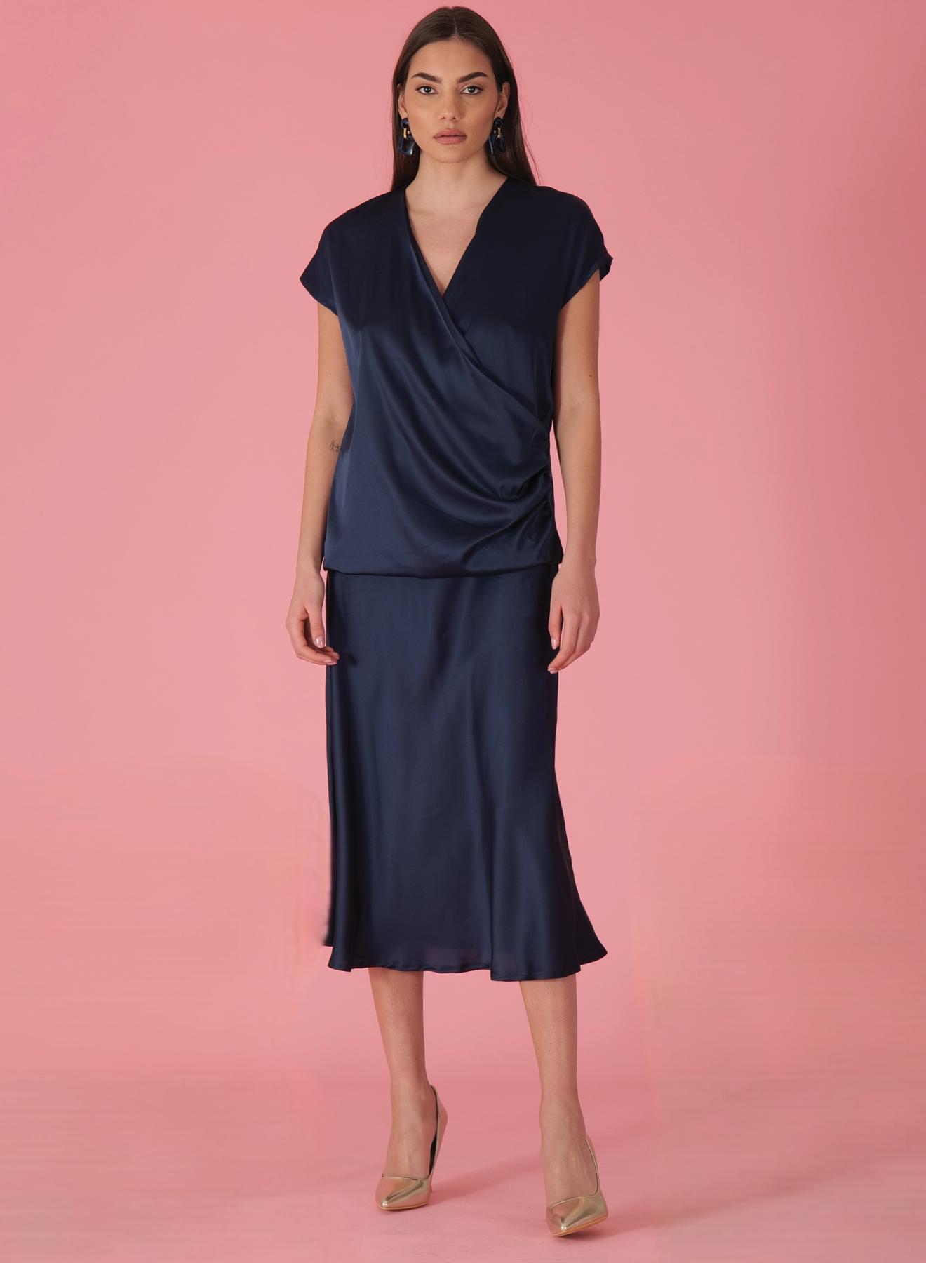 Navy Blue silky touch Φούστα με λάστιχο στη μέση R.R - 1