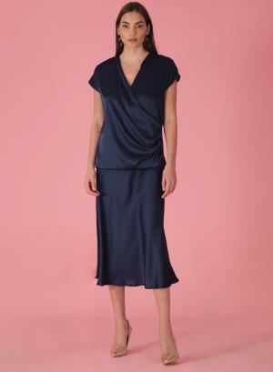 Navy Blue silky touch Φούστα με λάστιχο στη μέση R.R - 46548