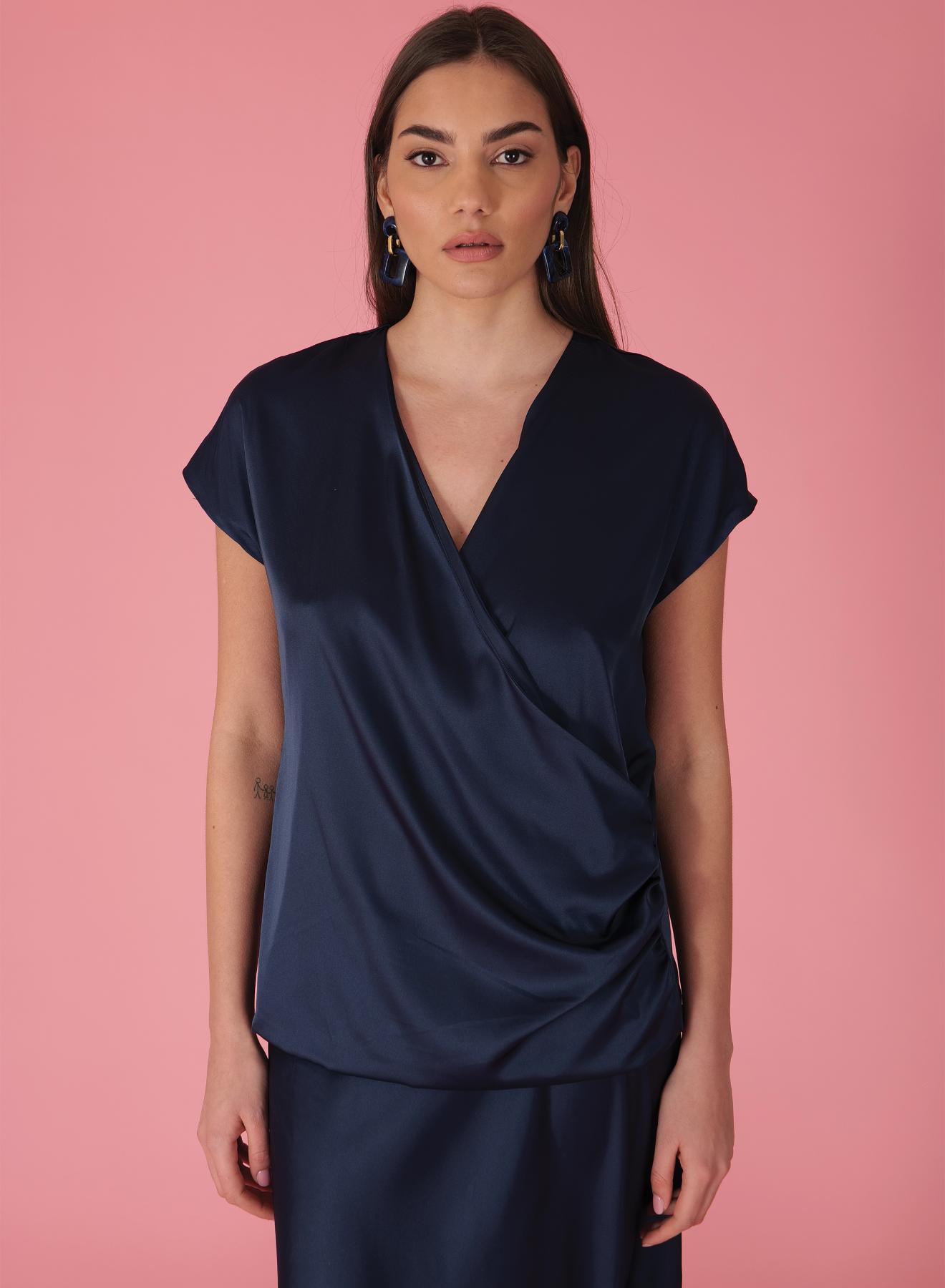 Navy Blue silky touch Φούστα με λάστιχο στη μέση R.R - 3