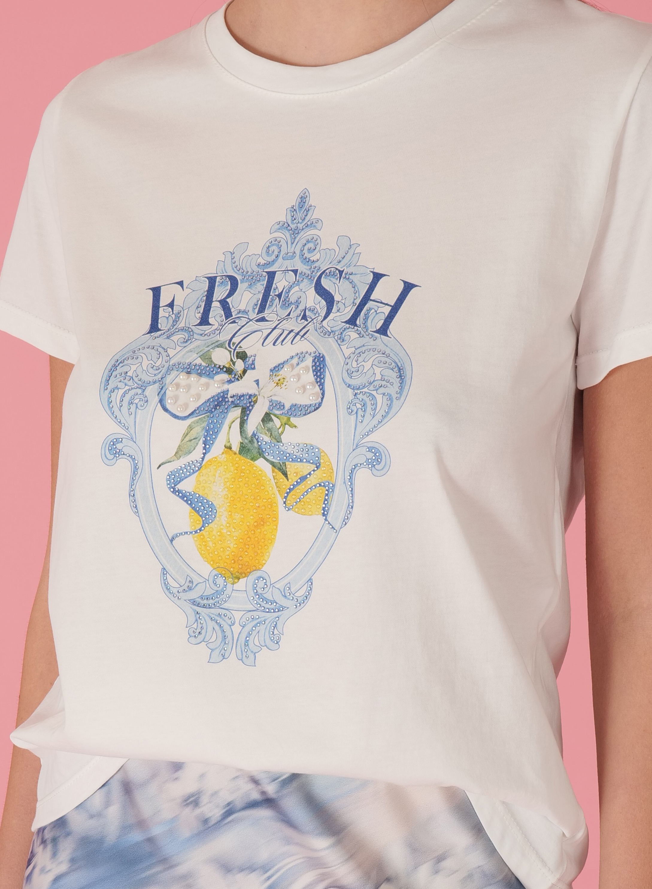 White printed T-shirt with rhinestones R.R. - 2