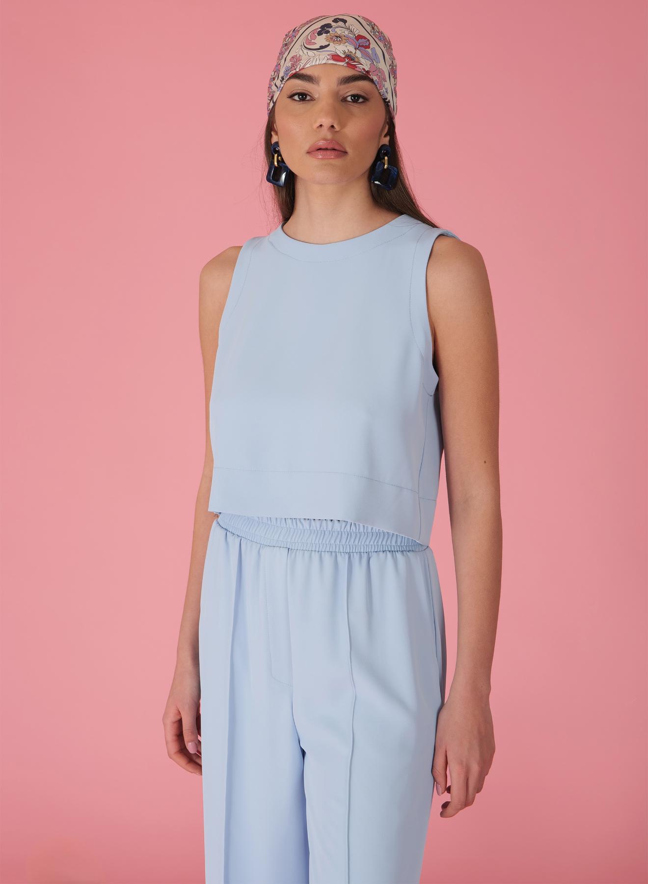 Light Blue Trousers with turn ups and with elasticated waistband R.R. - 2
