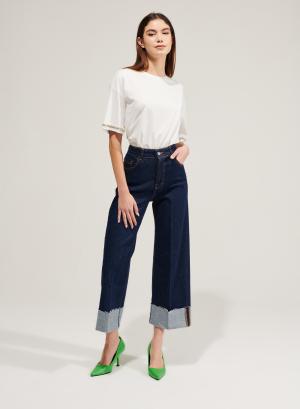 Wide-leg stretch jeans with turn-ups - 17428