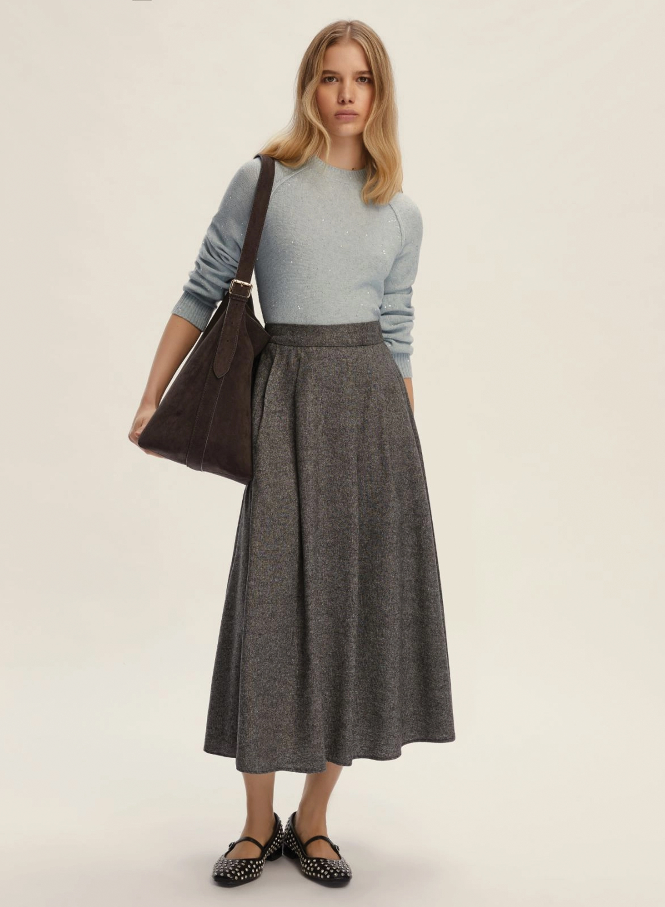 Grey Skirt with rear elasticated waistband Emme Marella - 5
