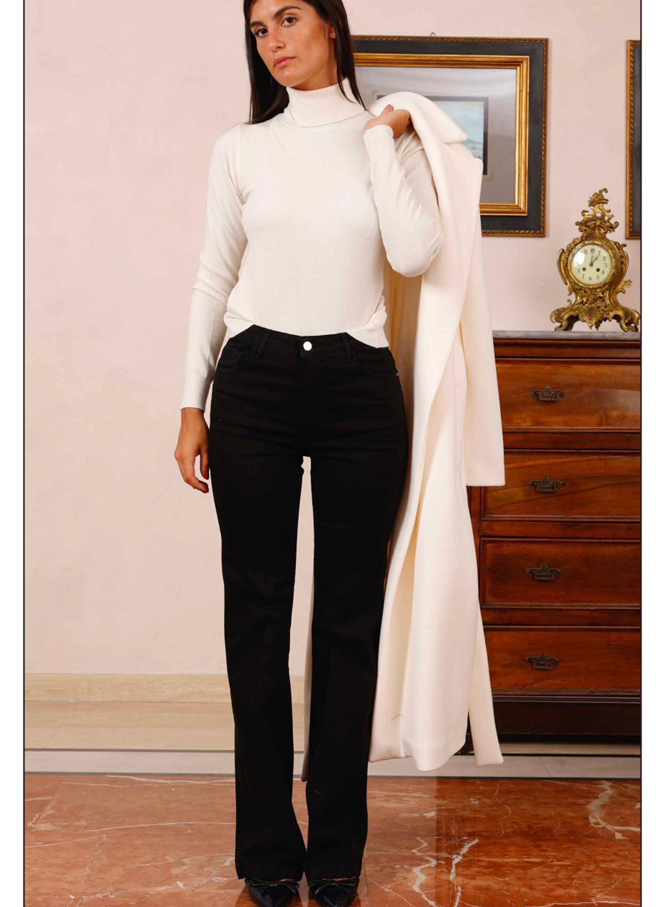 Black stretch cotton Trousers with a slim flare line R.R. - 1