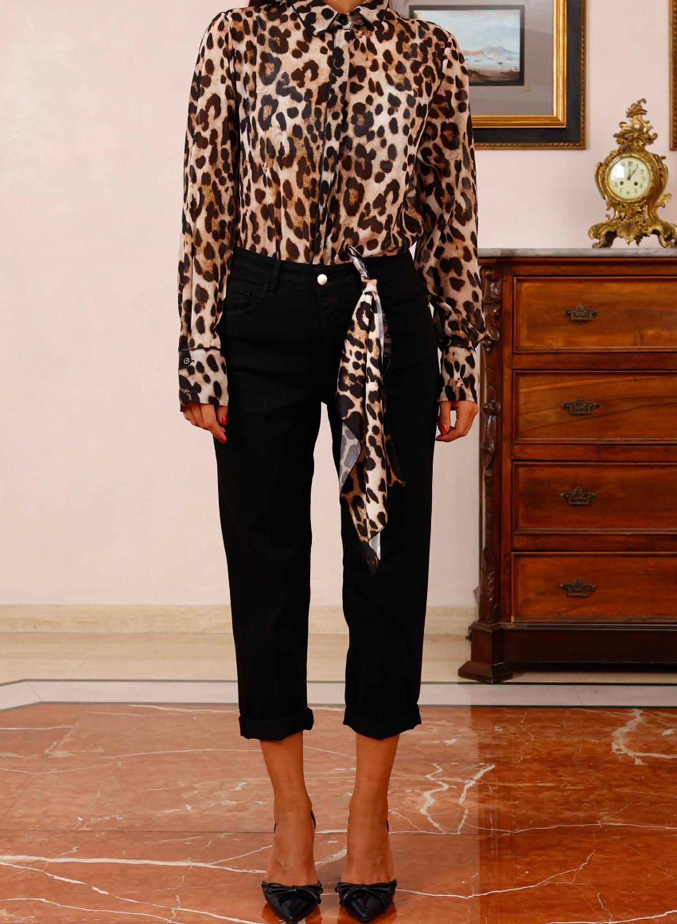 Black Jeans with decorative animal print foulard R.R. - 1