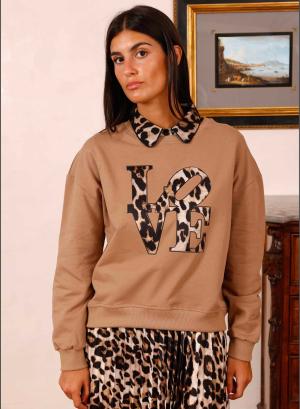 Κάμελ φούτερ Μπλούζα με animal print τύπωμα R.R. - 36419