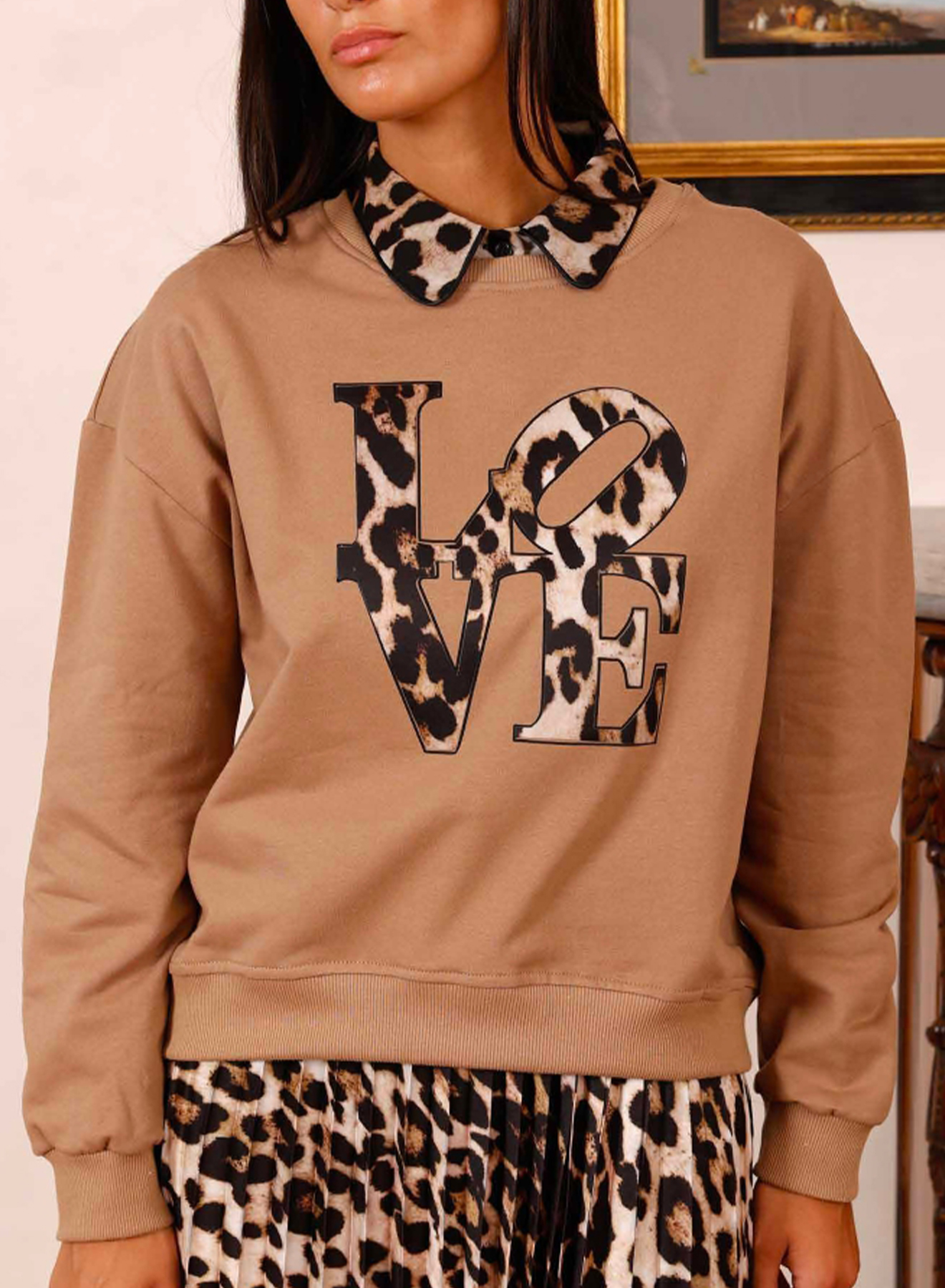 Camel Sweatshirt with animal print R.R. - 1