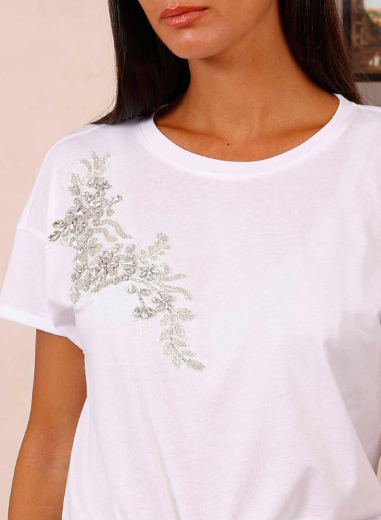  White cotton T-Shirt with rhinestones R.R. - 2