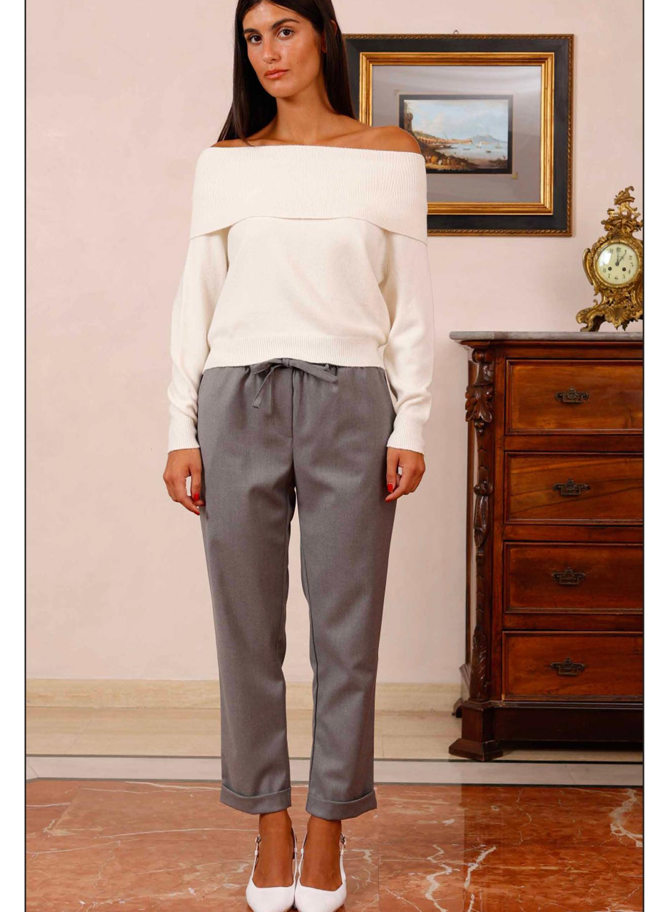 Grey Trousers with rubber waistband ties with cord R.R. - 1