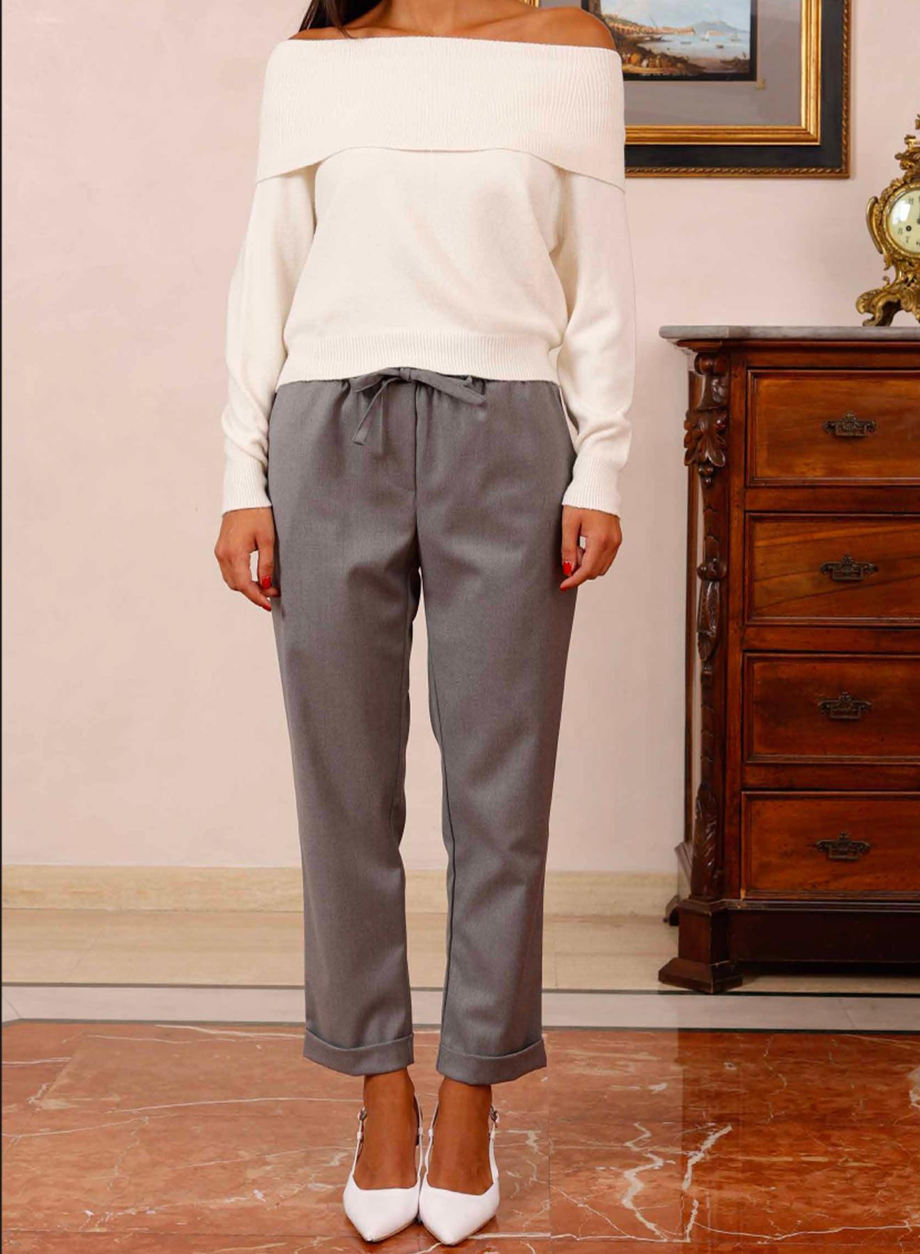 Grey Trousers with rubber waistband ties with cord R.R. - 2