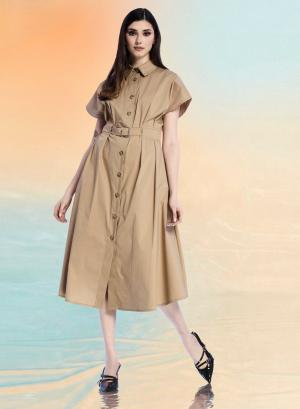 Κάμελ αμάνικο σεμιζιέ Φόρεμα με ζώνη R.R. - 59144