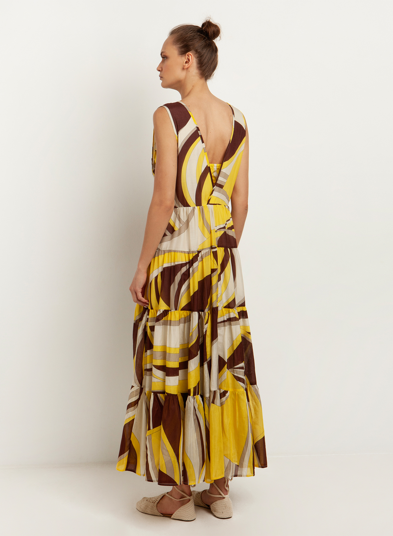 Multi color long sleeveless Dress with print Greek Archaic Kori - 2