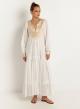 White-Gold long new All Over Dress with long sleeves Greek Archaic Kori - 0