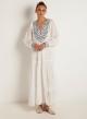 Λευκό-Σιέλ μακρύ New All Over Φόρεμα με μακριά μανίκια Greek Archaic Kori - 0
