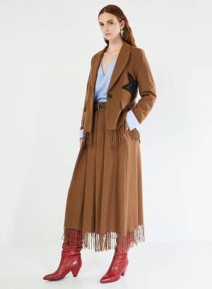 Midi skirt with belt and fringe - 9713