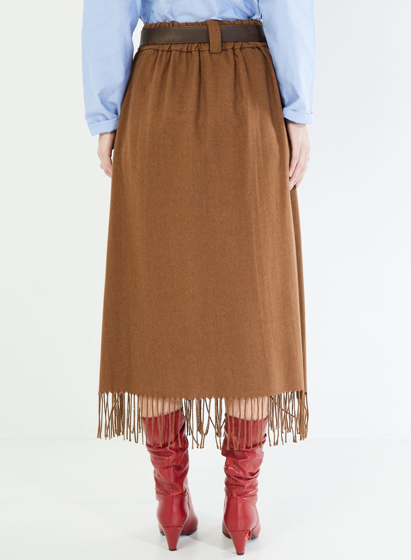Midi skirt with belt and fringe - 3