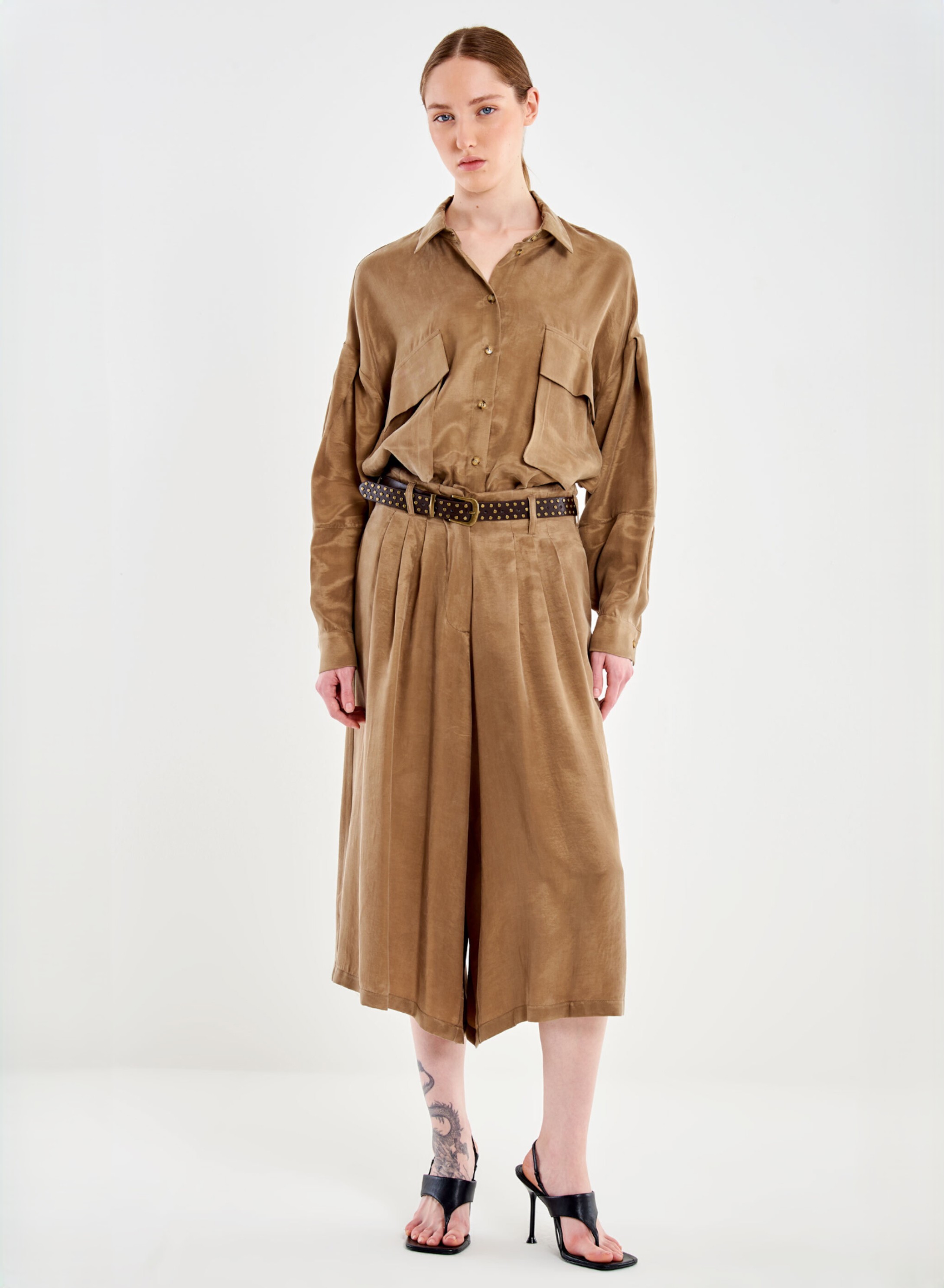 Camel pleated Zip Culotte with belt Vicolo - 0