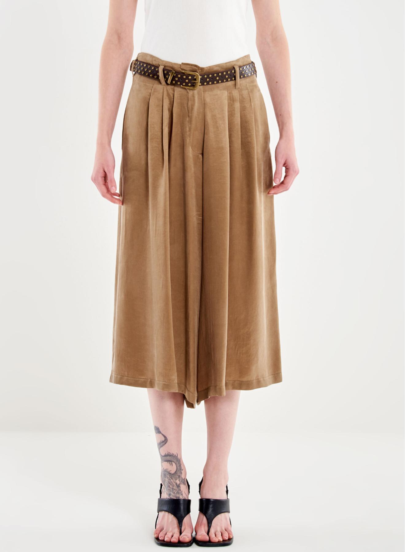 Camel pleated Zip Culotte with belt Vicolo - 2