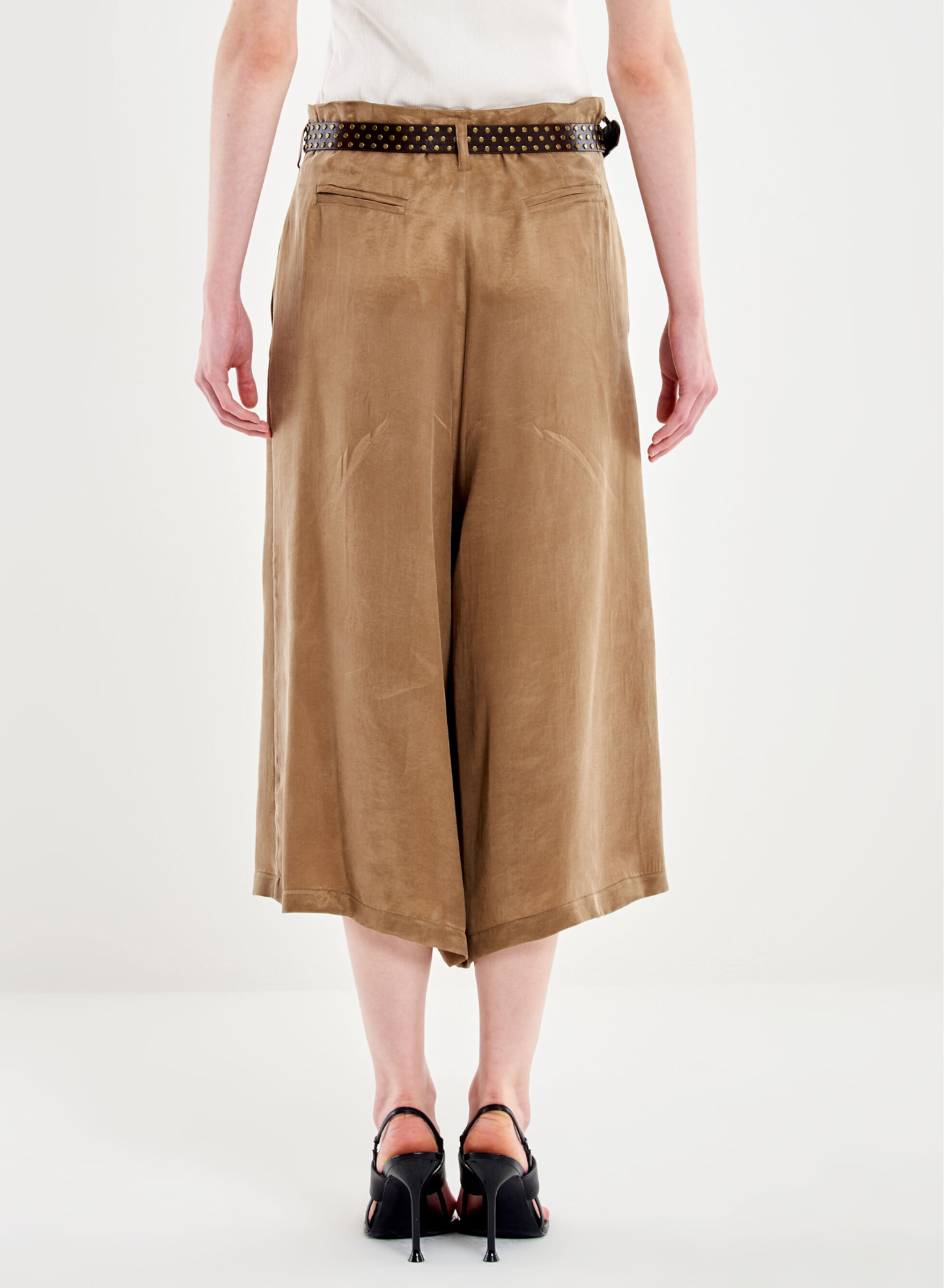 Camel pleated Zip Culotte with belt Vicolo - 2