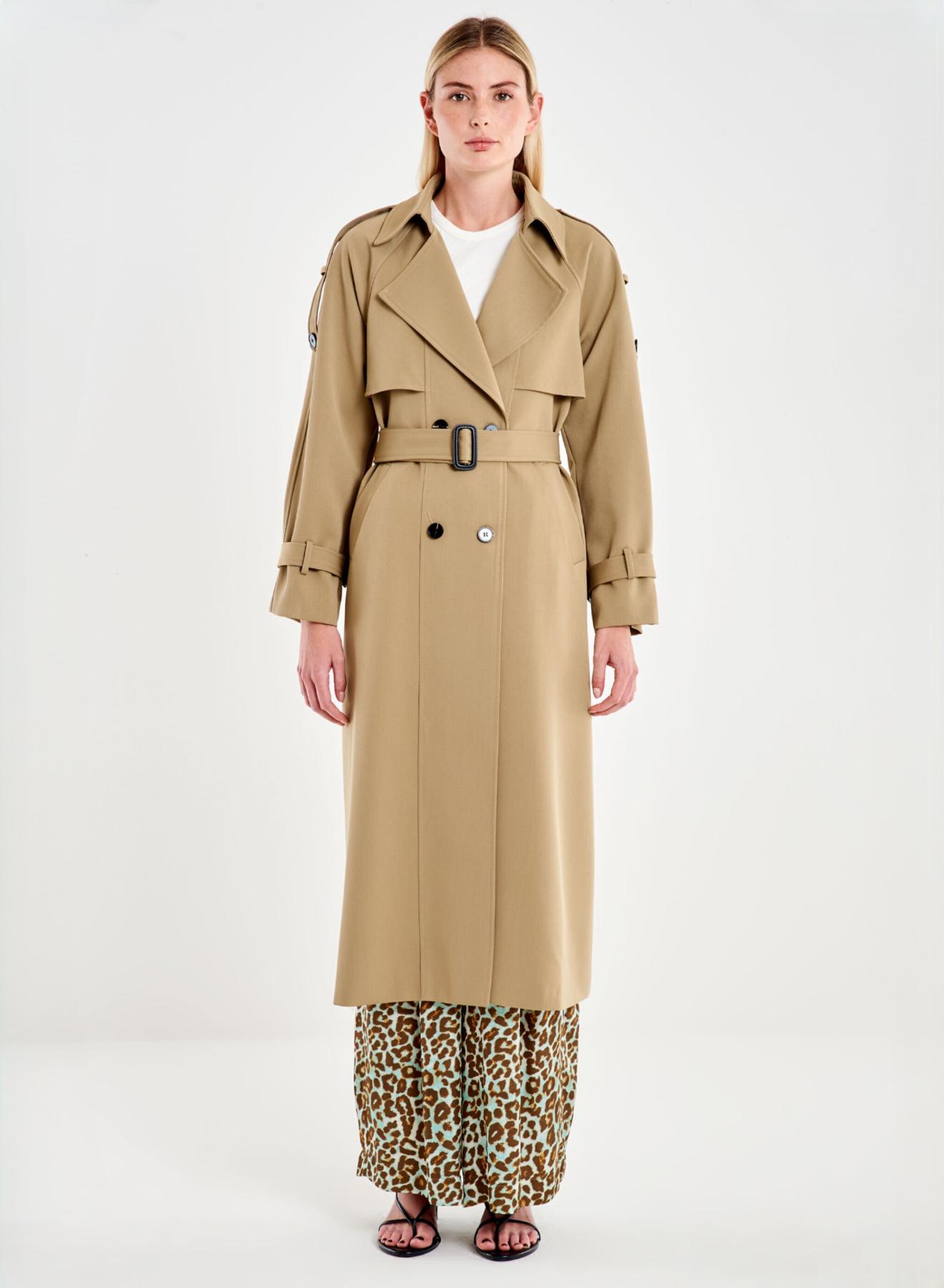 Μπεζ σταυροκούμπωτη Καμπαρντίνα με ζώνη Vicolo - 1