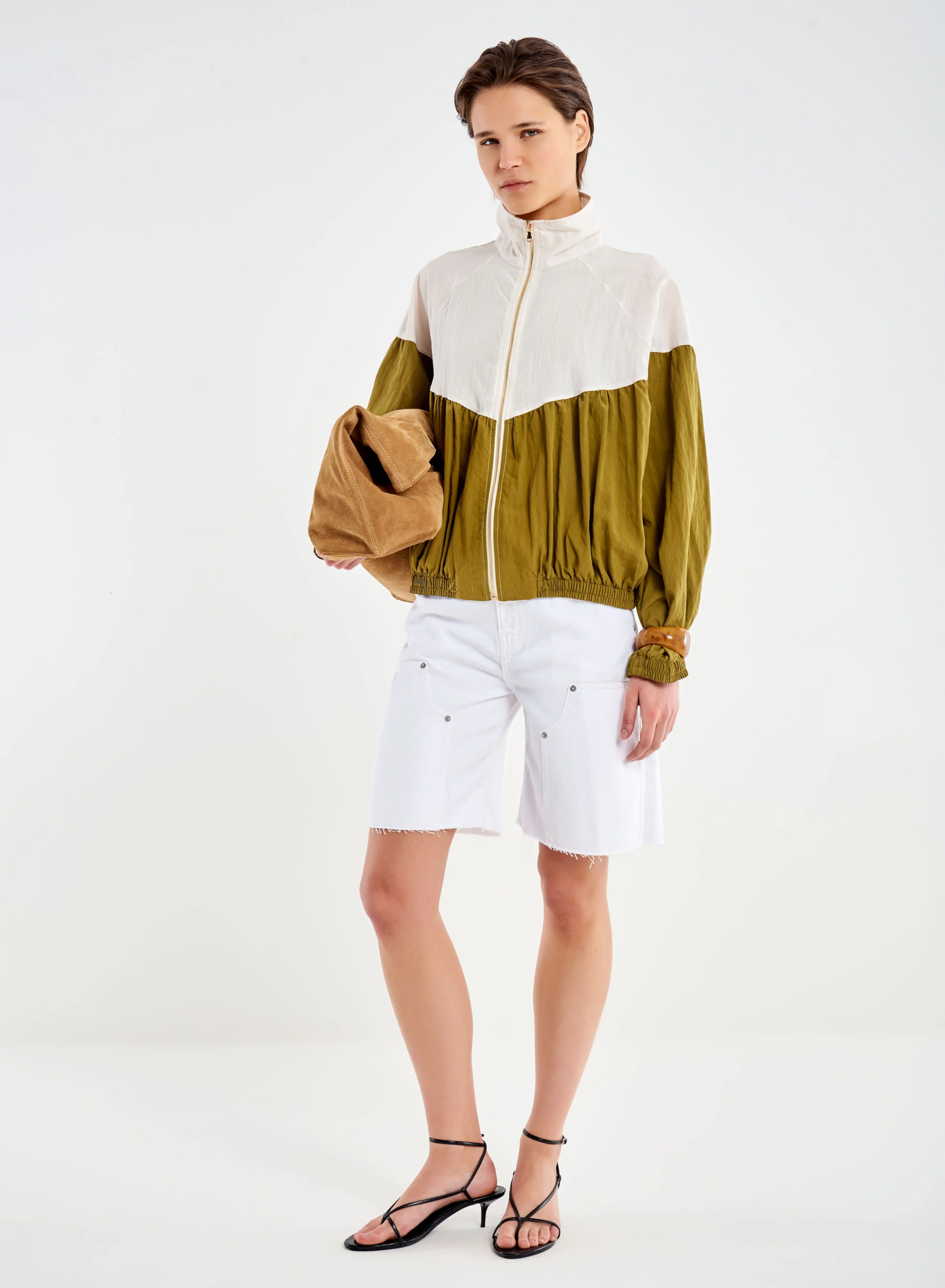 Εκρού-Λαδί bomber Jacket Vicolo - 0