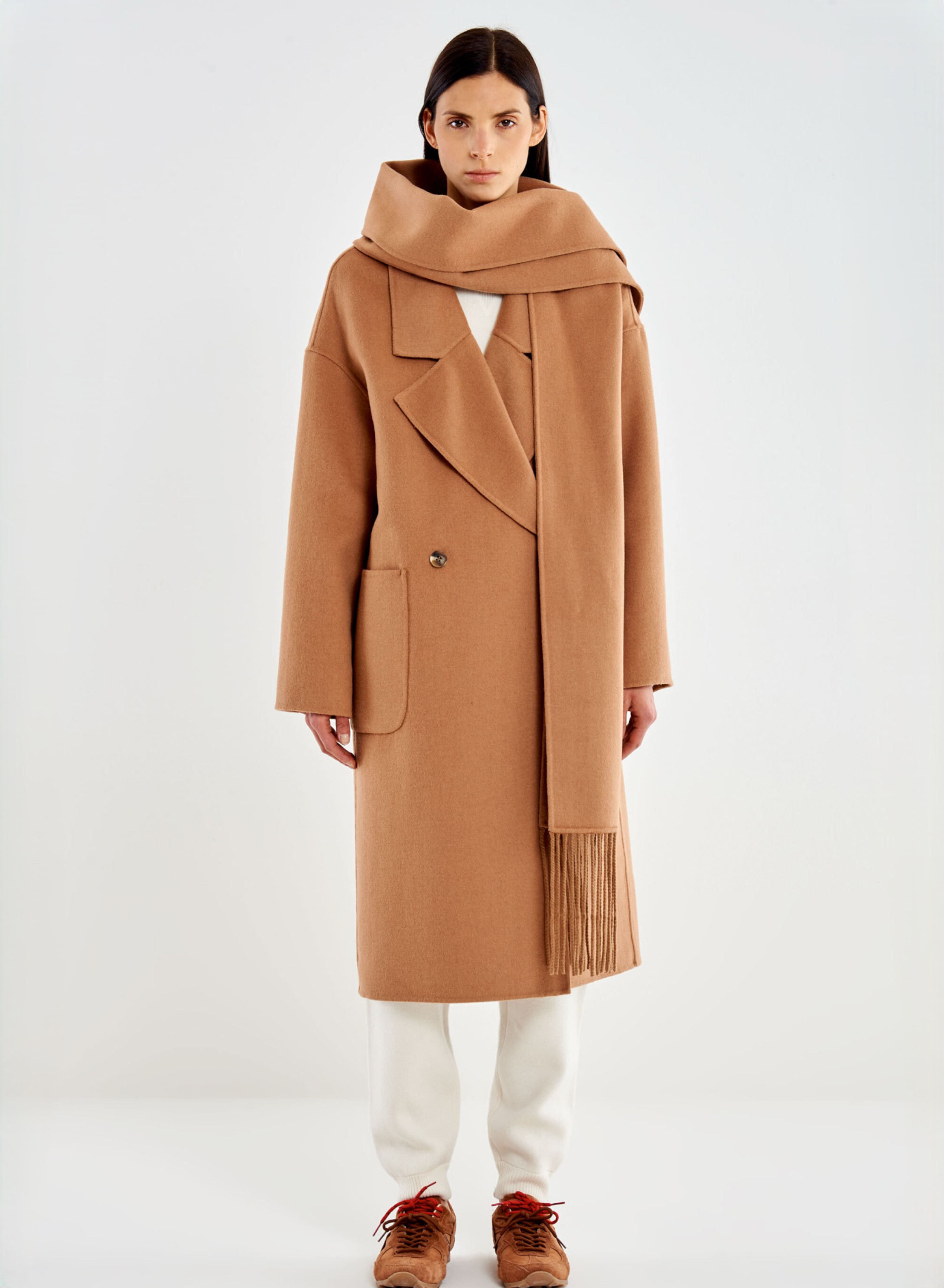 Κάμελ Παλτό σταυροκούμπωτο με αφαιρούμενο κασκόλ Vicolo - 1