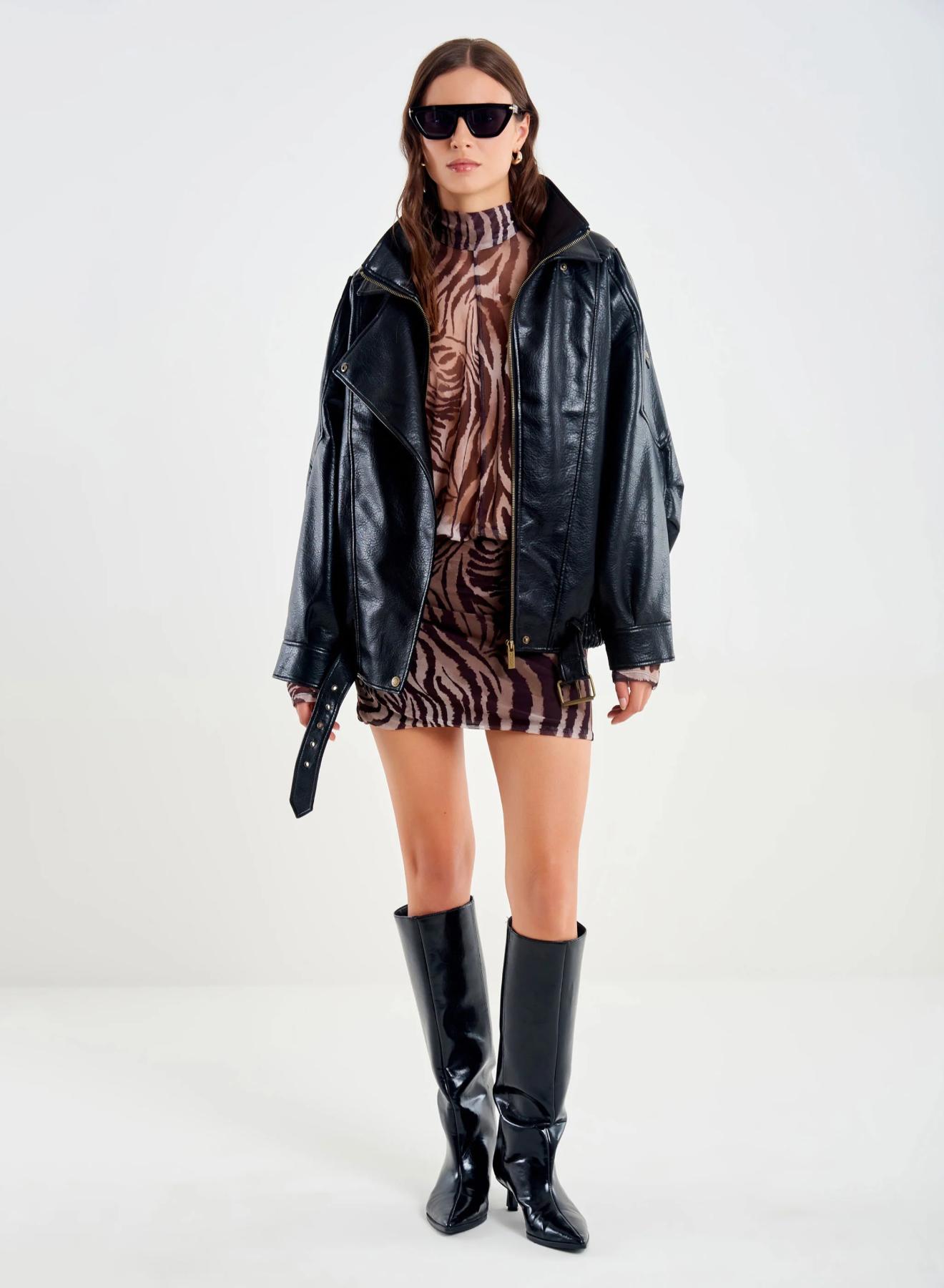 Black eco leather biker style Jacket with elasticated waistband Vicolo - 1