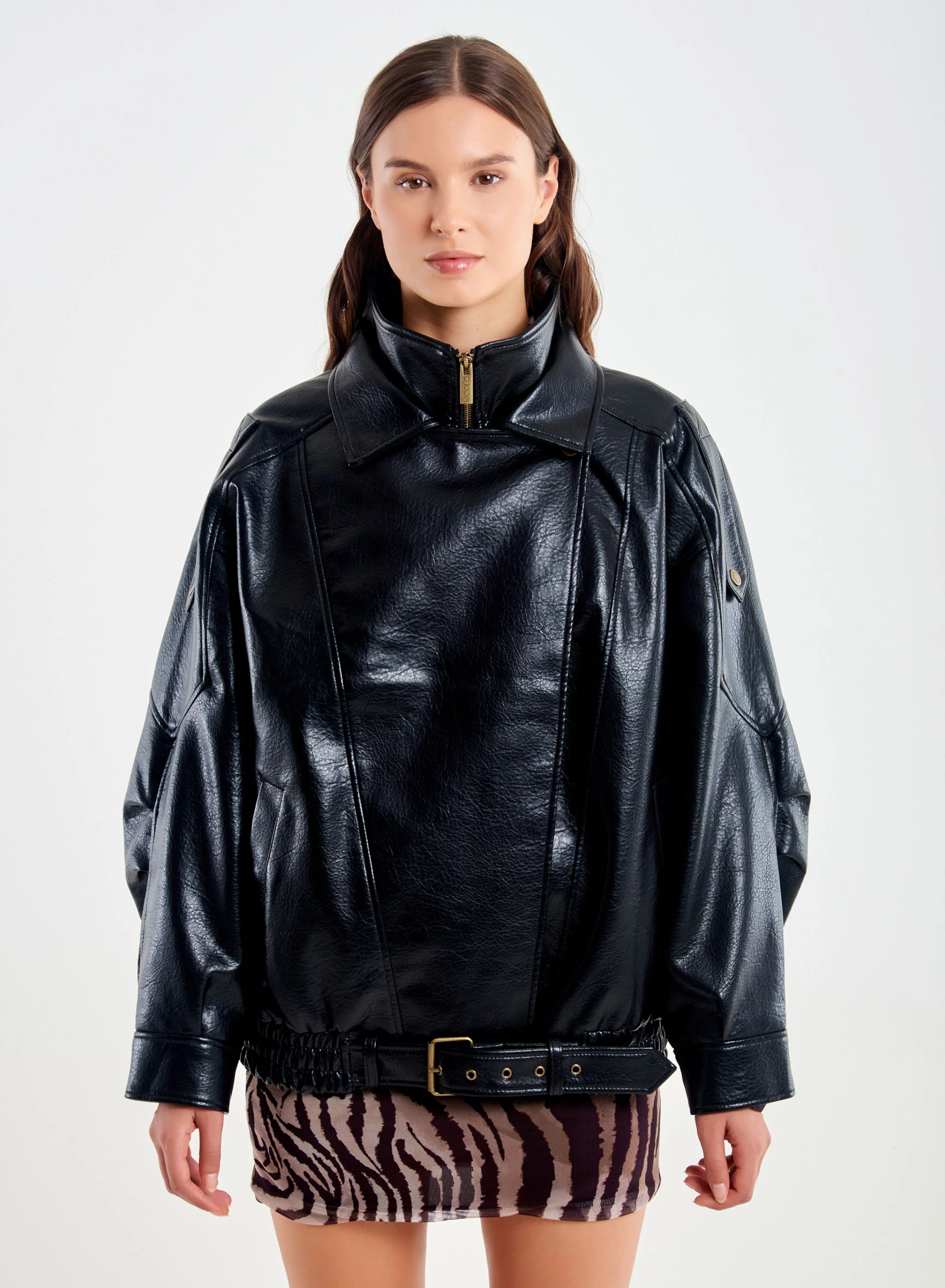Black eco leather biker style Jacket with elasticated waistband Vicolo - 1