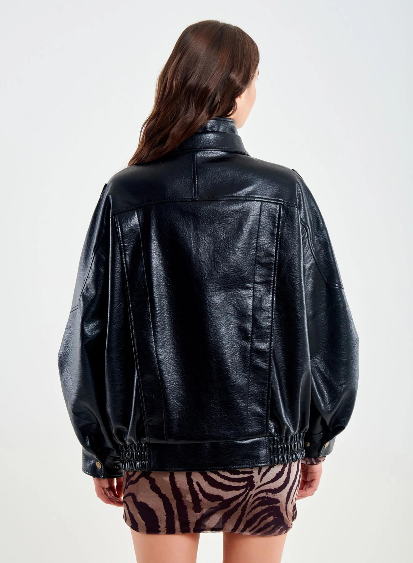 Black eco leather biker style Jacket with elasticated waistband Vicolo - 3