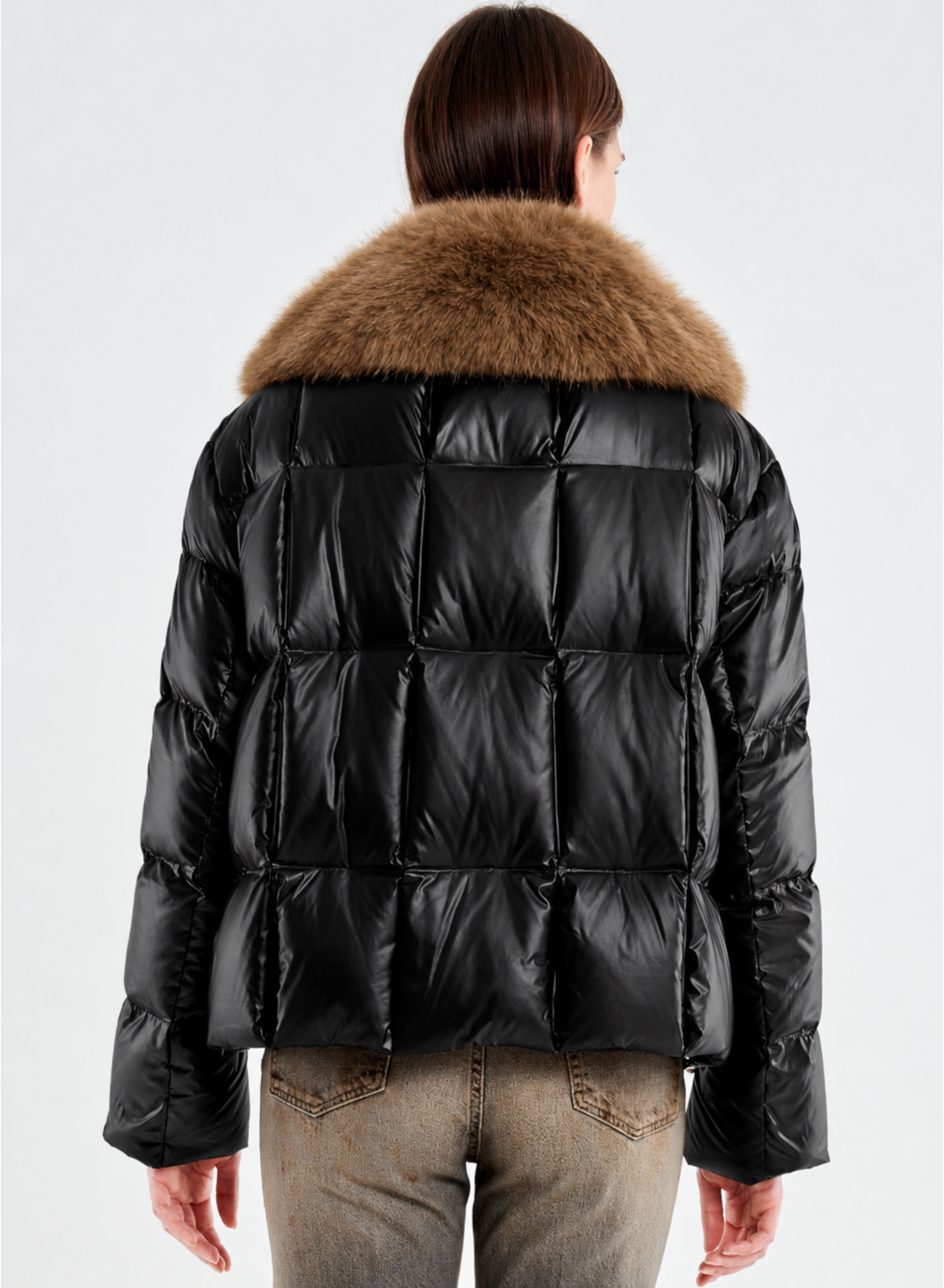 Black padded Jacket with detachable eco fur lapel Vicolo - 1