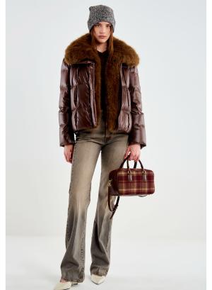 Chocolate padded Jacket with detachable eco fur lapel Vicolo - 69014